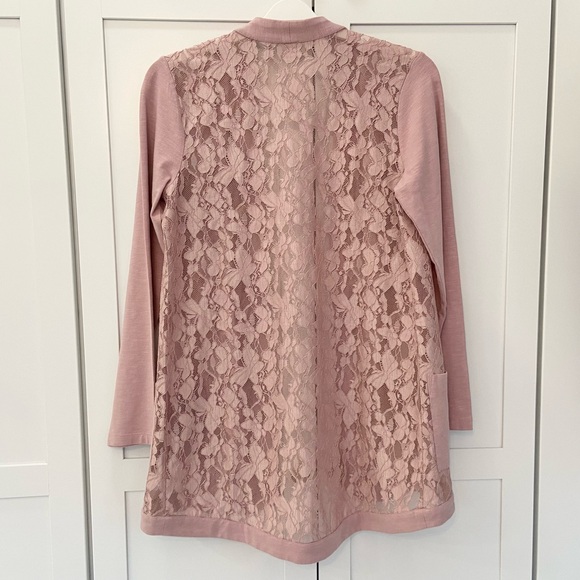 Logo by Lori Goldstein Lace and Knit Open Front Cardigan Dusty Rose Small NWOT - Picture 9 of 9
